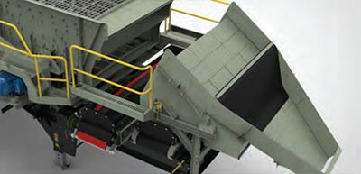 Roll away chutes allow for easy maintenance of the screen and the changing of screen cloth.